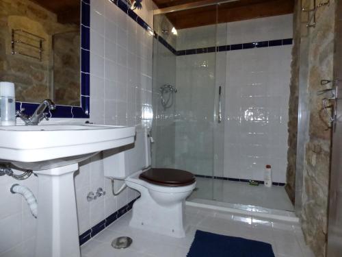 ein Badezimmer mit Toilette, Waschbecken und Dusche in der Unterkunft Quinta de Santa Baia in Gaifar