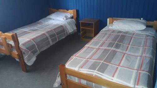 a bedroom with two beds and a blue wall at Backpacker 644 in Porvenir