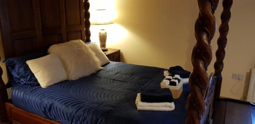 
a bed with a white bedspread and pillows at Stradbally cottages in Castlegregory
