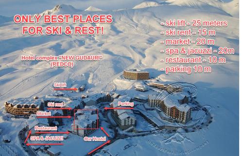 a map of a ski resort in the snow at Hostel near ski lift in Gudauri