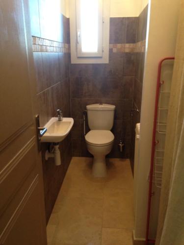 a small bathroom with a toilet and a sink at La roseraie Bonnieux in Bonnieux