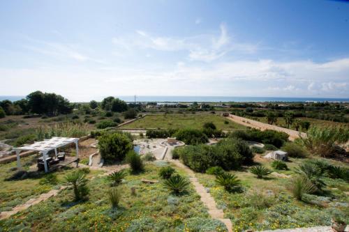 an aerial view of a garden with the ocean in the background at Le Gioie - Villa Macchia Mediterranea - Splendida villa vista mare immersa nel verde in Torre Pali 