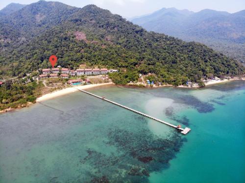 an island with a red balloon in the water at The Beach Condo in Ko Chang