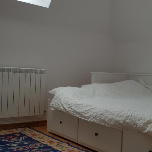 a bedroom with a bed and a radiator and a rug at Casa Tanti Patrita in Slon