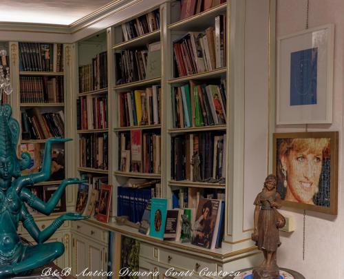 a book shelf filled with lots of books at Antica Dimora Conti Custoza in Roverbella