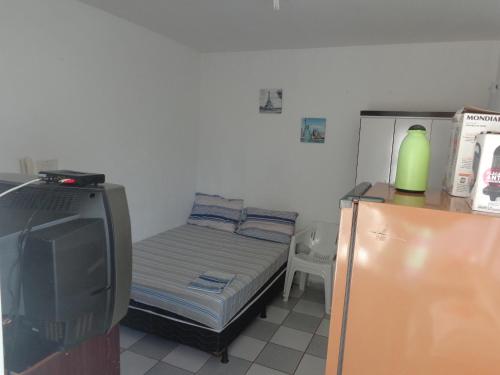 1 dormitorio pequeño con 1 cama pequeña y TV en FARO FINO 104 DISNEY, en Goiânia