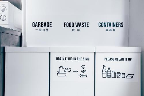 a group of signs on a wall in a bathroom at Star Hostel Taipei East in Taipei