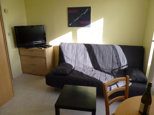 a living room with a couch and a flat screen tv at Résidence Honoré de Balzac in Brest