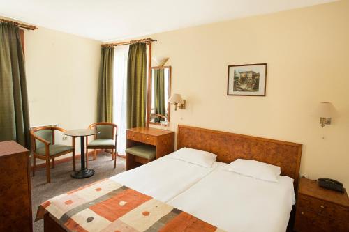 a hotel room with a bed and a desk at Victoria Hotel Borovets - Free Parking in Borovets
