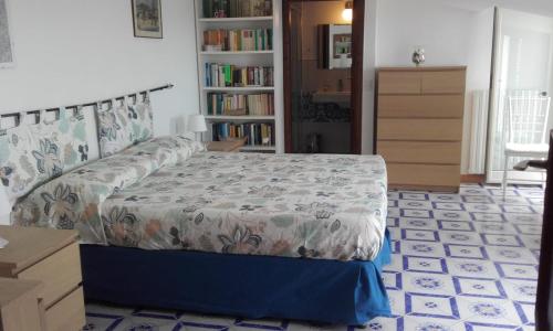 索伦托Casa Belvedere的带床和书架的卧室