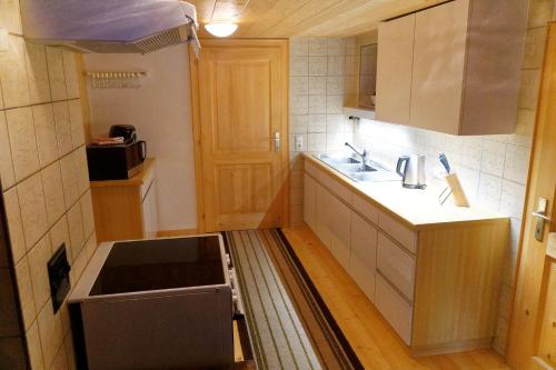 a small kitchen with a sink and a stove at Landhaus Tenne in Bartholomäberg