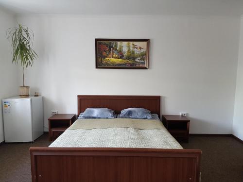 a bedroom with a bed and a picture on the wall at Apartments like hotel in Chernivtsi