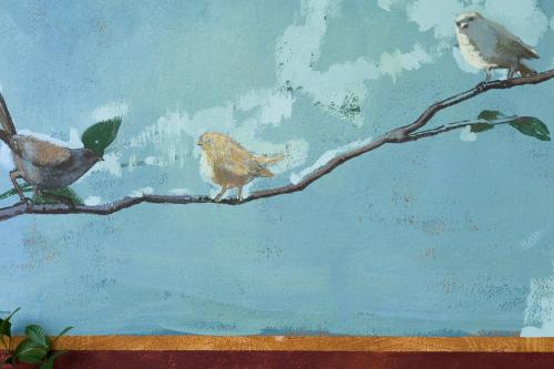 a painting of three birds perched on a branch at Casa Limon in Sanlúcar de Barrameda