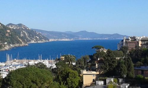 Una vista de una ciudad y un cuerpo de agua. en Balcone sul Tigullio, en Rapallo