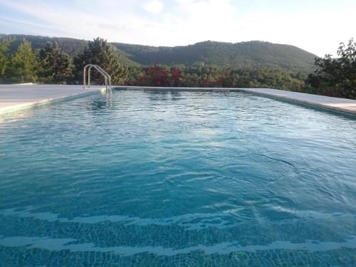 uma grande piscina com uma montanha ao fundo em Au Relais Provencal em Bagnols-en-Forêt