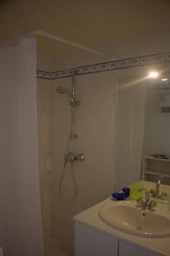 une salle de bain avec douche et lavabo dans l'établissement La Quiétude, à Peymeinade