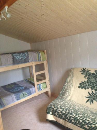 a room with two bunk beds and a couch at Les Marmottes in Excénevex
