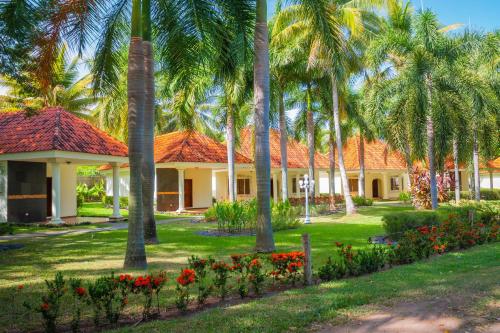 Une rangée de maisons avec des palmiers et des fleurs dans l'établissement Pato Canales Hotel & Resort, à San Luis
