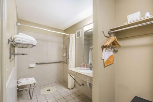 a bathroom with a shower and a sink at Econo Lodge Inn & Suites I-35 at Shawnee Mission in Overland Park