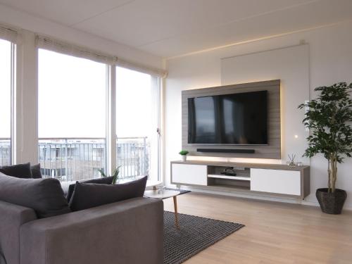 a living room with a couch and a television at ApartmentInCopenhagen Apartment 427 in Copenhagen