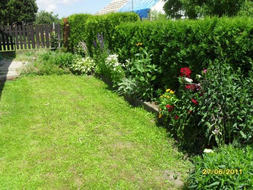 a garden with colorful flowers and a hedge at Domeček u Terčina Údolí in Nové Hrady
