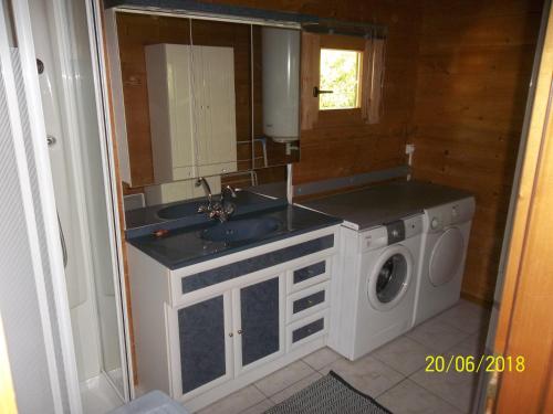 bagno con lavandino e lavatrice di ALAGUYAUDER LE GITE DE L'ETANCHEE a Châtillon-sur-Broué