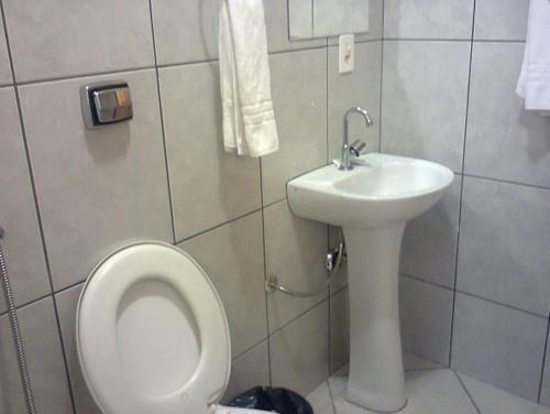 a bathroom with a toilet and a sink at Pousada Do Mestre in Pirenópolis