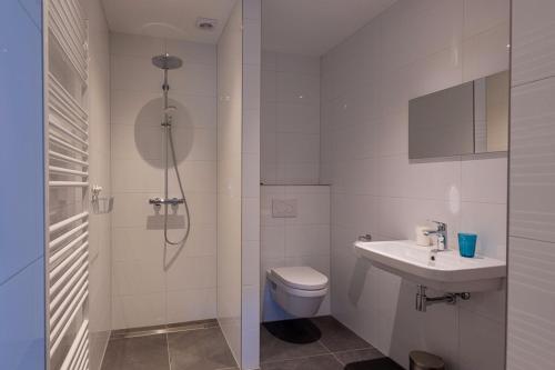 a bathroom with a shower and a toilet and a sink at Hostellerie Horst in Horst