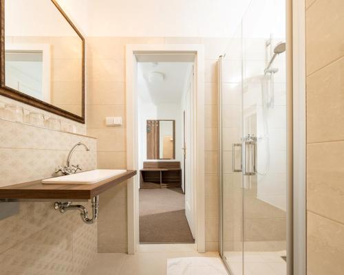 łazienka z umywalką i prysznicem w obiekcie B&B Hotel Praha w Nowym Jiczynie