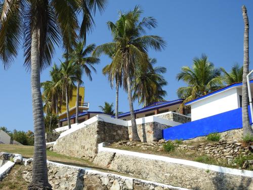 a house on the beach with palm trees at Angel del Mar in Puerto Ángel