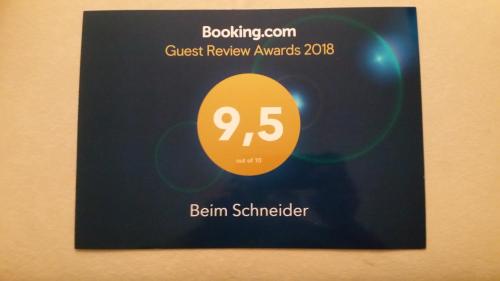 Certifikát, hodnocení, plakát nebo jiný dokument vystavený v ubytování Beim Schneider