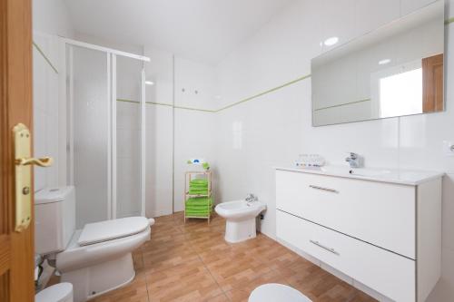 ein weißes Bad mit einem WC und einem Waschbecken in der Unterkunft Apartamentosánchez in Vecindario