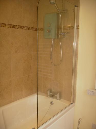 a shower with a glass door next to a tub at 19 Upper Linney in Ludlow
