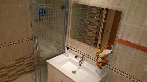 La salle de bains est pourvue d'un lavabo et d'un miroir. dans l'établissement LA FLORIDA, à San Luis de Sabinillas