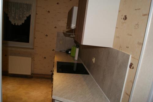 a kitchen with a counter top in a room at Ferienwohnung Wendehake in Quedlinburg