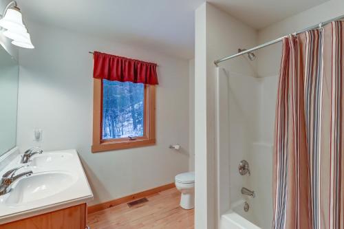 a bathroom with a sink toilet and a shower at Contemporary ADK 5 Bedroom Chalet on Schroon in Schroon Lake