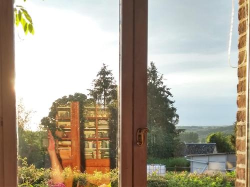 an open window with a view of a yard at Chambre d'hôtes L'Ermite in Saint-Algis