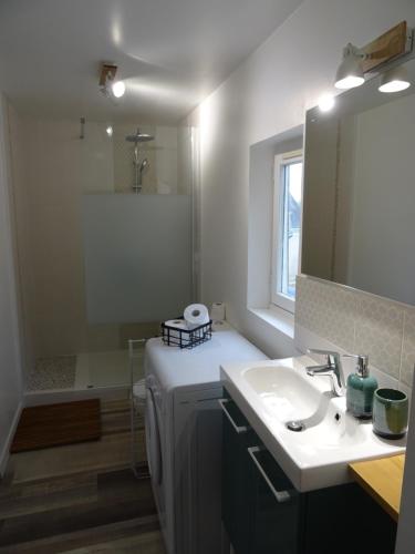 a bathroom with a sink and a mirror at Les 3 échoppes in Chargé
