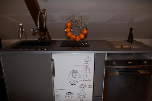 a kitchen counter with a sink and a spiderweb on it at yinloft in Sainte-Gemme-Moronval