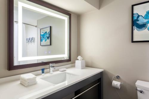 a bathroom with a sink and a mirror at Four Points by Sheraton Orlando Convention Center in Orlando
