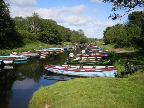 a group of boats are lined up in the water at Ros Villa Guesthouse in Killarney