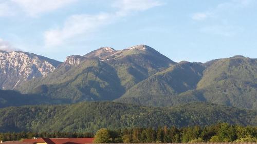 a mountain range with trees in front of it at Mama's House in Cerklje na Gorenjskem
