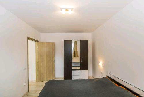 a bedroom with a bed and a dresser and a mirror at Apartament Andra in Poiana Brasov