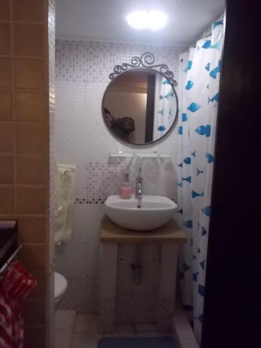 a bathroom with a sink and a mirror at Il rifugio di sav. in Rome