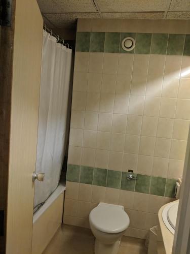 a bathroom with a toilet and a shower and a sink at Best Western Ipswich Hotel in Ipswich