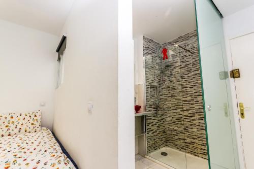 ラスパルマス・デ・グランカナリアにあるApartment Santa Catalinaの小さなベッドルーム(シャワー、ベッド付)