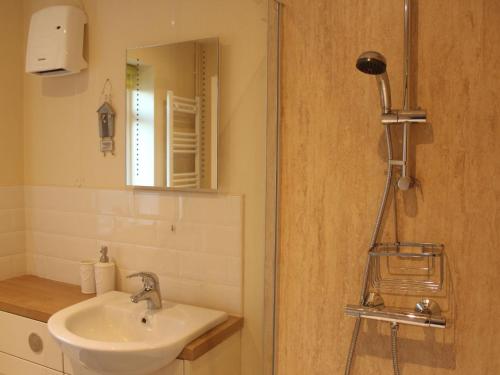 a bathroom with a sink and a shower at No 10 Dulas in Hay-on-Wye