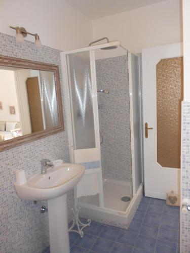 a bathroom with a shower and a sink at B&BLa collina dei ciliegi in Cassano Spinola