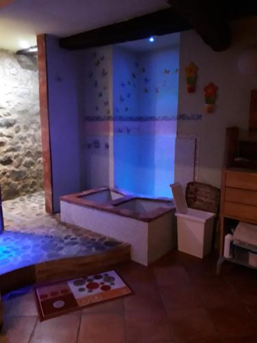 1 dormitorio con 1 cama y bañera en una habitación en B&B La Margine e SPA, en Cocciglia