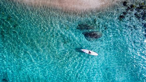 une planche de surf au milieu d'un bassin d'eau dans l'établissement Costa Sur Resort & Spa, à Puerto Vallarta